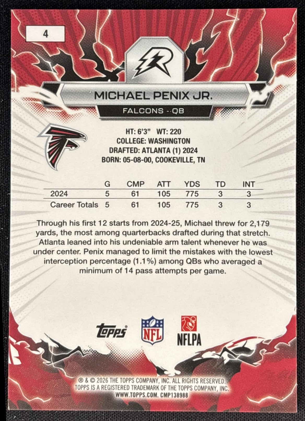 Michael Penix Jr. 2025 Topps Resurgence Falcons Atlanta Falcons back