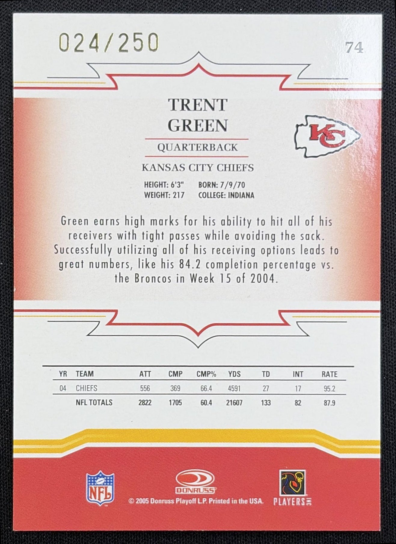 Trent Green 2005 Donruss Throwback Threads Bronze Holofoil /250 Chiefs