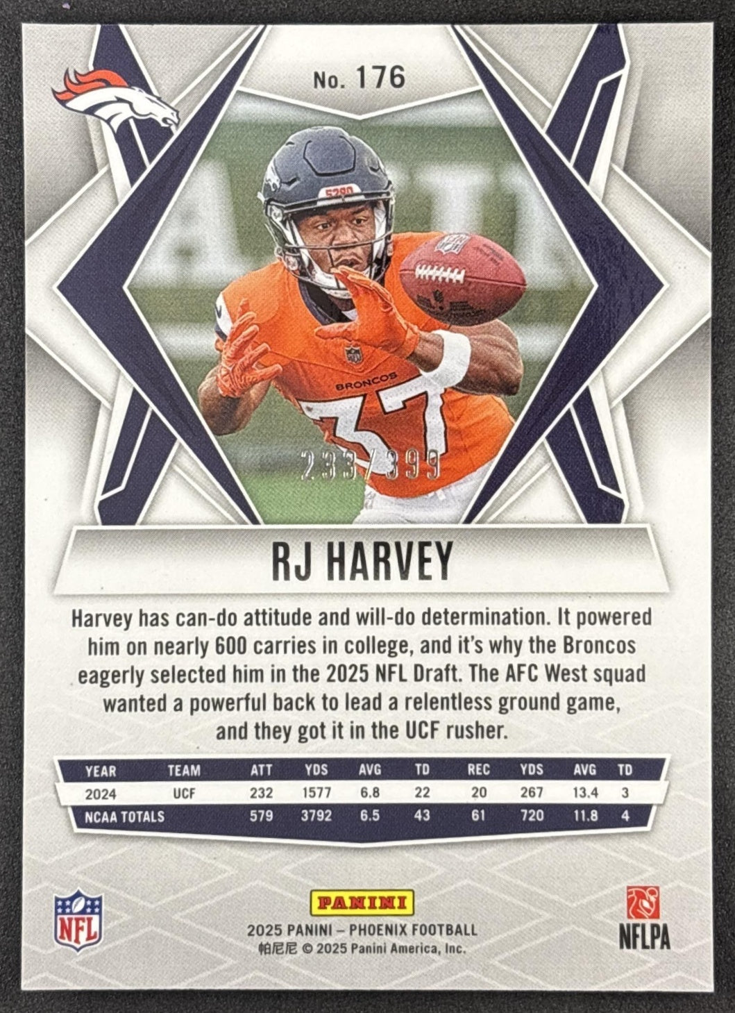 RJ Harvey 2025 Panini Phoenix Red Hyper Prizm /399 Broncos