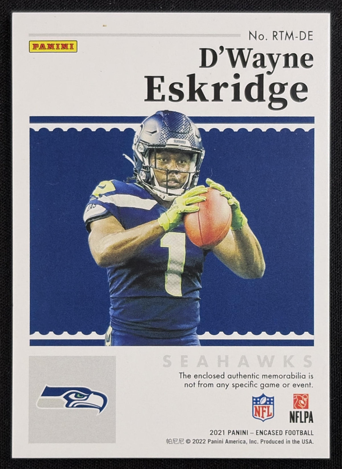 D Wayne Eskridge 2021 Panini Encased Rookie Triple Memorabilia /75 Seahawks