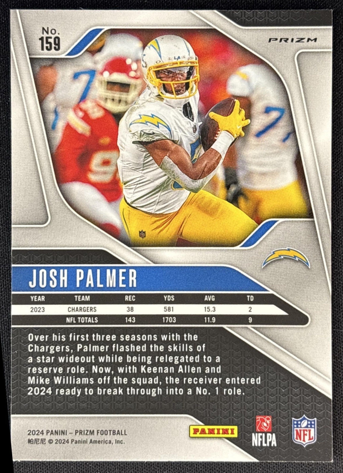 Josh Palmer 2024 Panini Prizm Green Chargers back