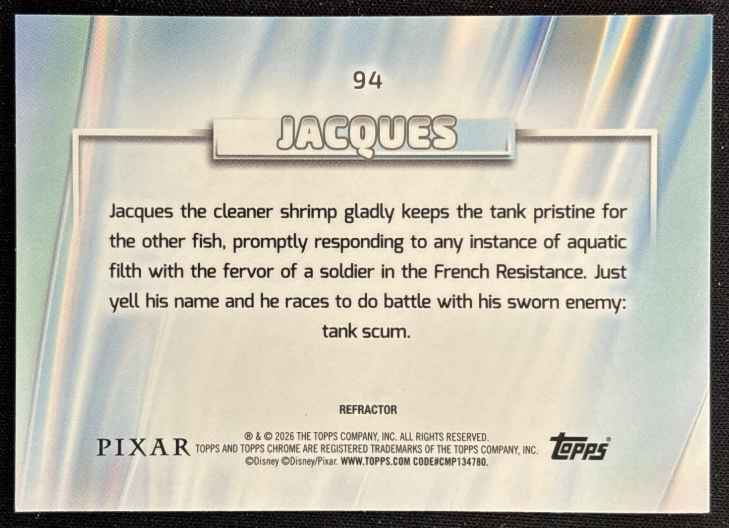 Jacques 2026 Topps Chrome Disney Refractor Finding Nemo Back