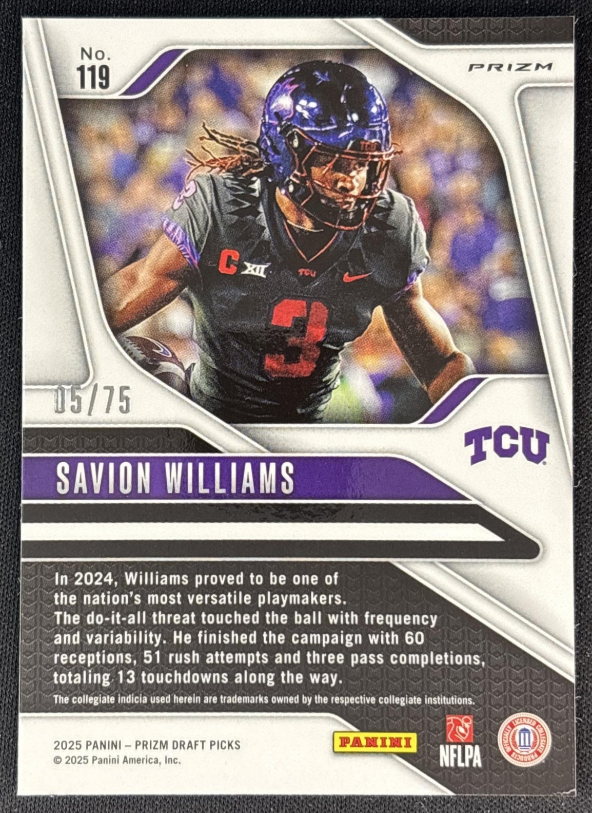 Savion Williams 2025 Panini Prizm Draft Picks Orange Pulsar /75 Horned Frogs Sports Trading Cards