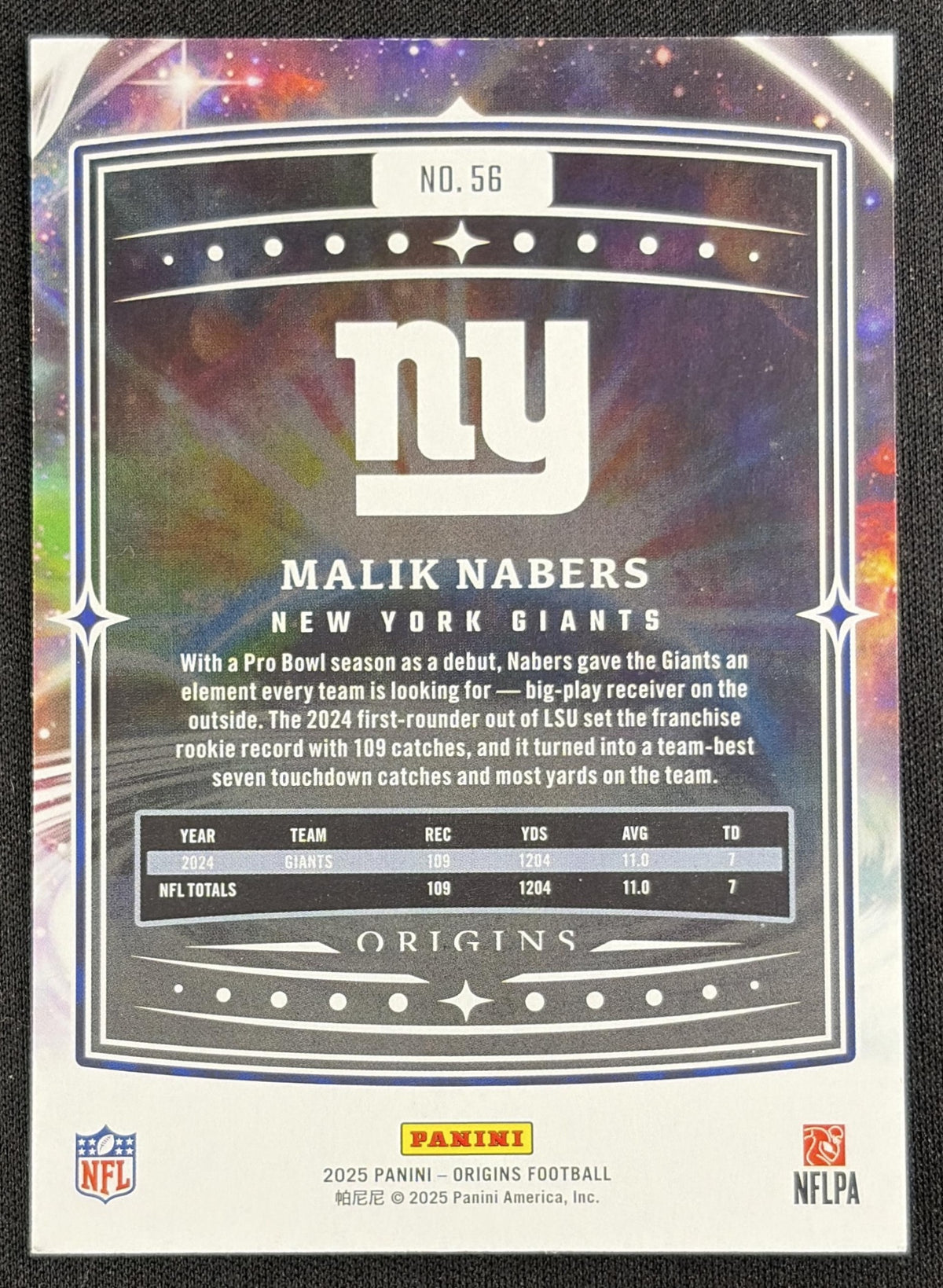 Malik Nabers 2025 Panini Origins Giants Sports Trading Card