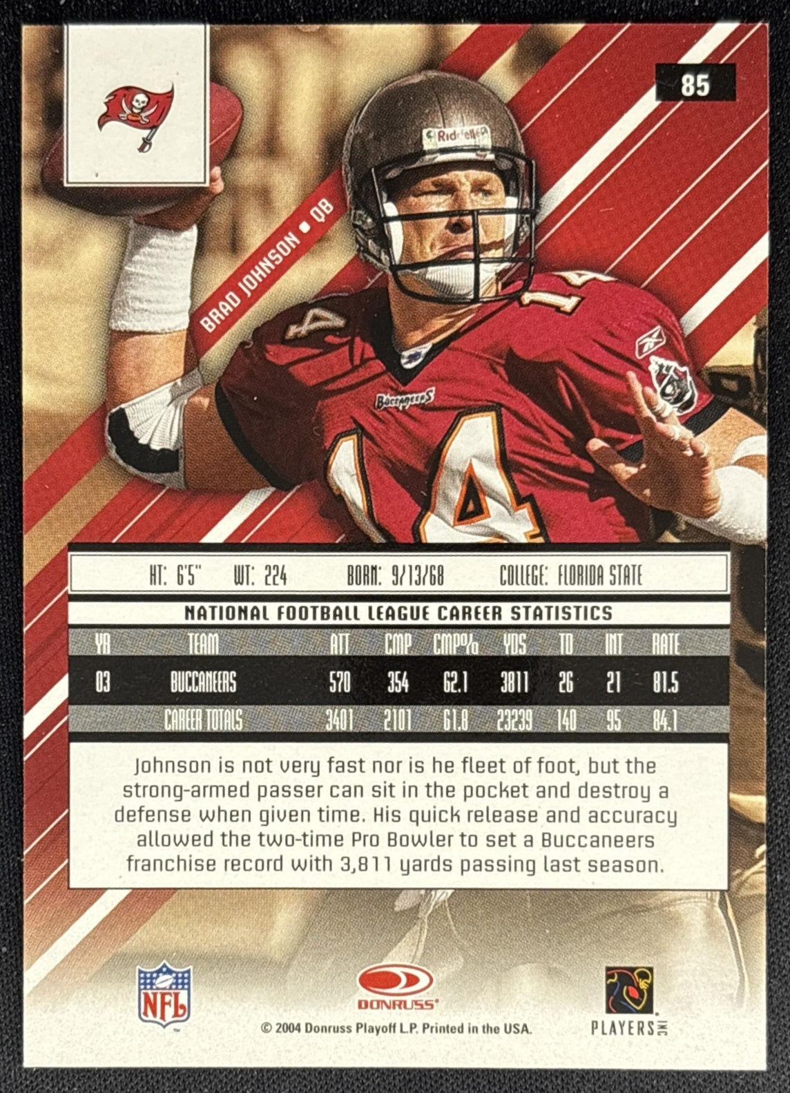 Brad Johnson 2004 Leaf Rookies & Stars Longevity Sapphire /199 Buccaneers back