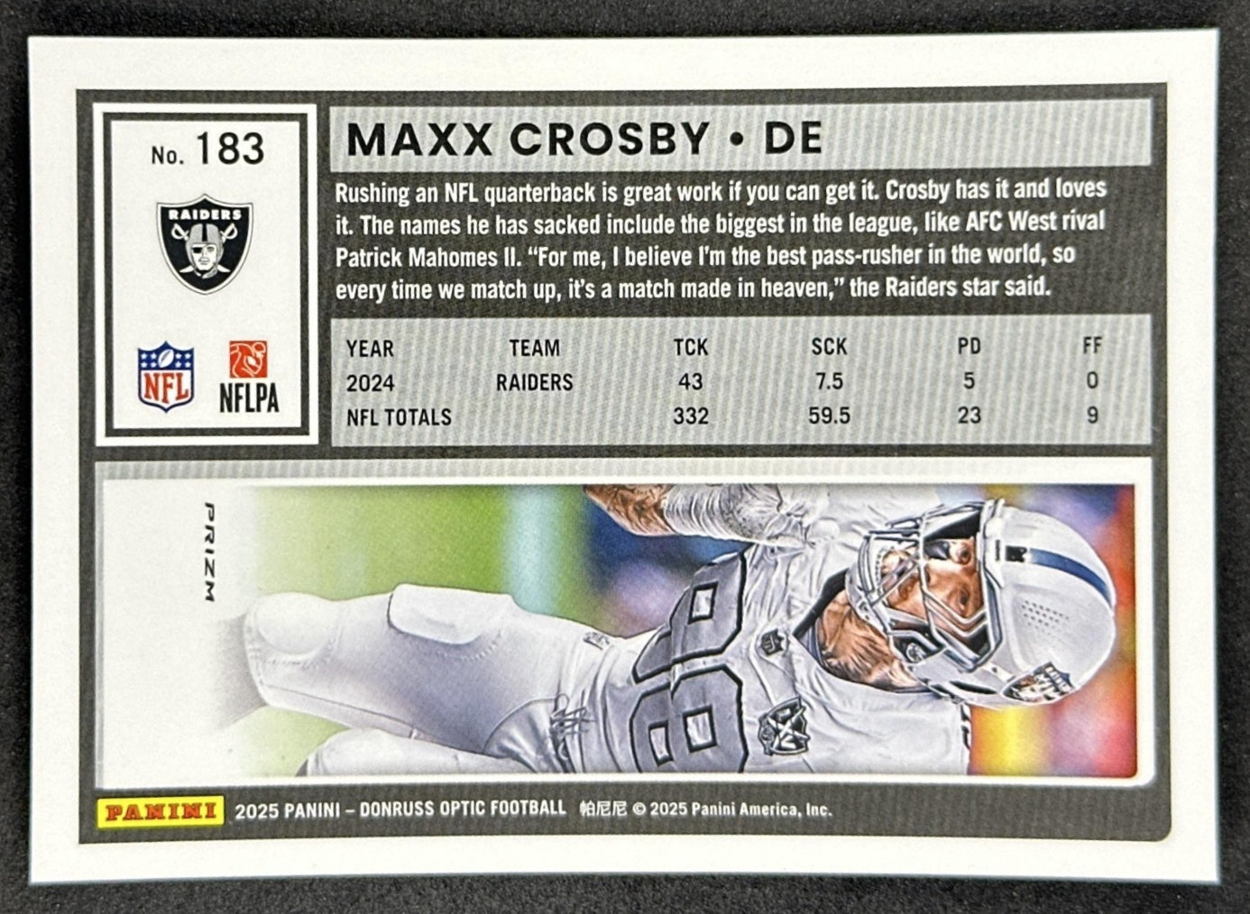 Maxx Crosby 2025 Panini Donruss Optic Holo Prizm Raiders back