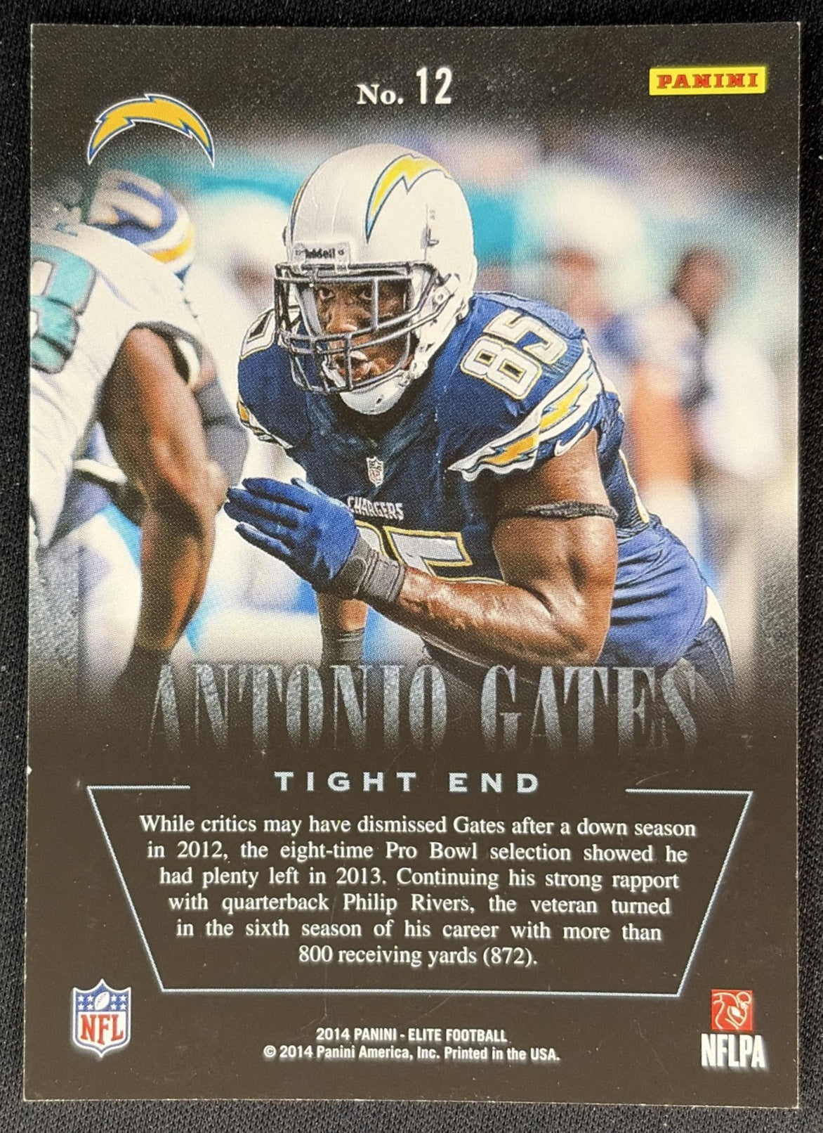 Antonio Gates 2014 Panini Elite Legends of the Fall Silver Chargers - Back