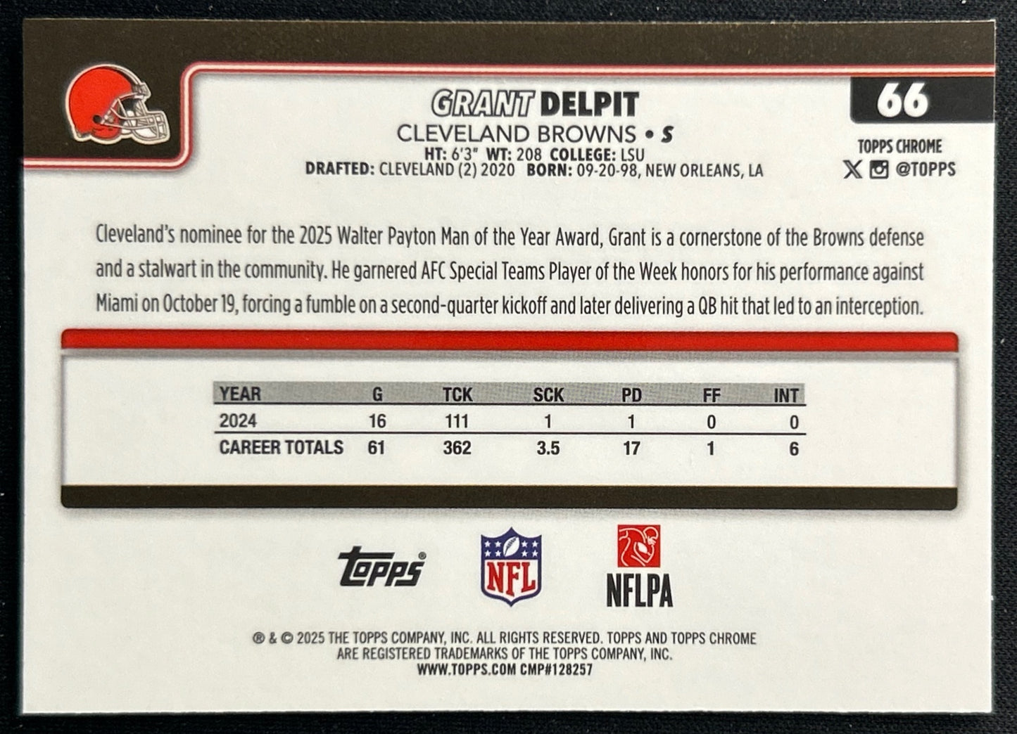 Grant Delpit 2025 Topps Chrome Browns Sports Trading Cards