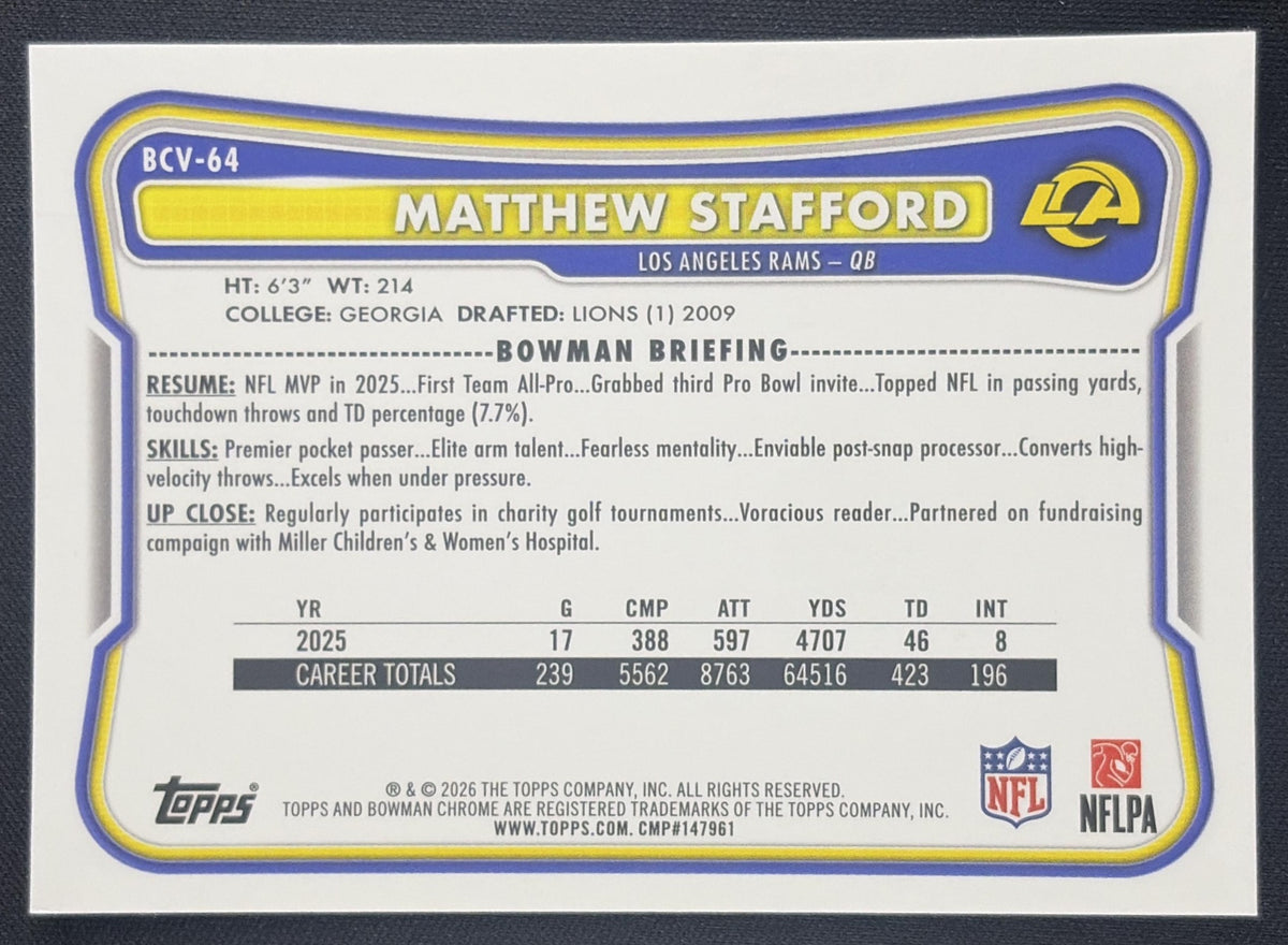 Matthew Stafford 2026 Bowman Chrome NFL Mojo Refractor Rams