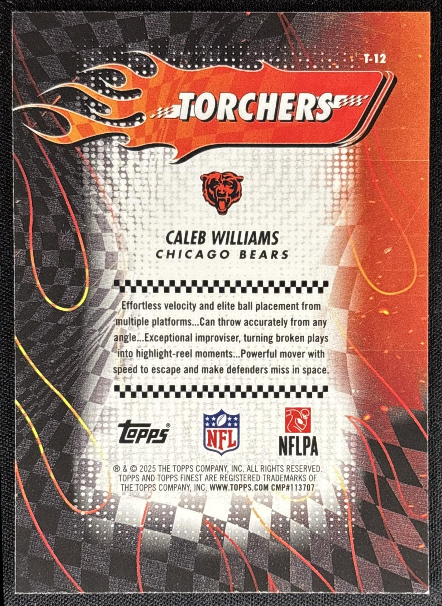 Caleb Williams 2025 Topps Finest Torchers Purple Refractor /125 Bears - back