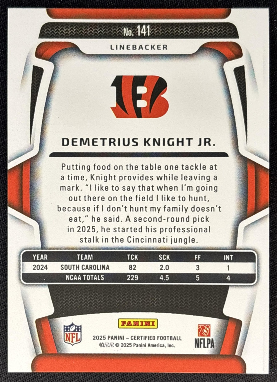 Demetrius Knight Jr. 2025 Panini Certified Rookies Mirror Purple /299 Bengals back