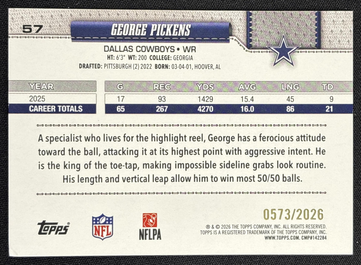 George Pickens 2026 Topps Gold /2026 Cowboys