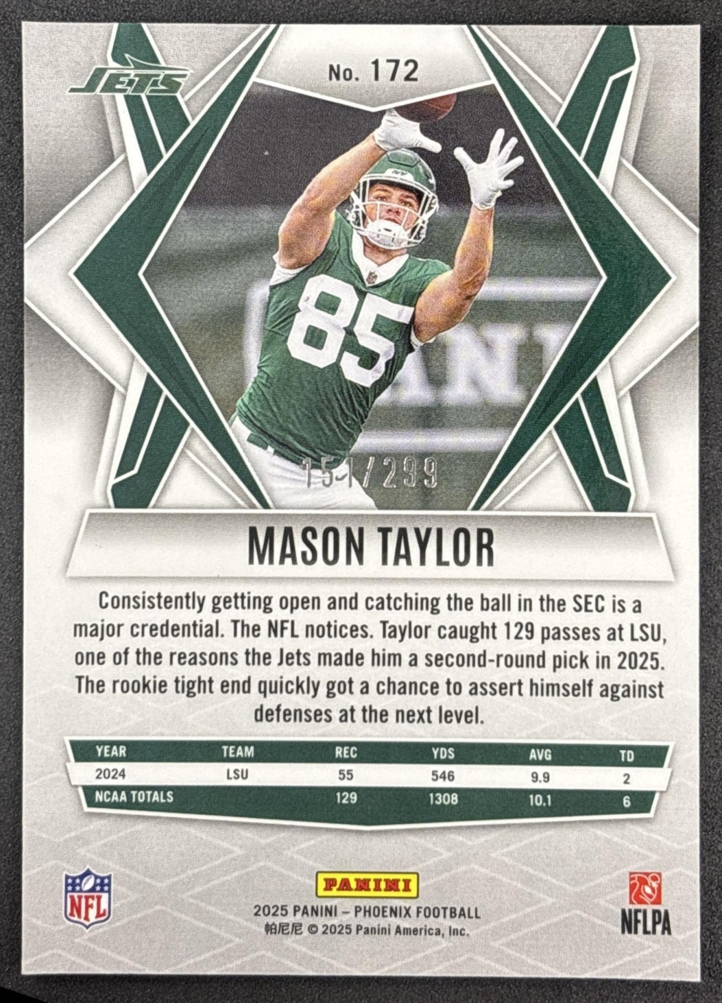 Mason Taylor 2025 Panini Phoenix Pink Winter Prizm /299 Jets