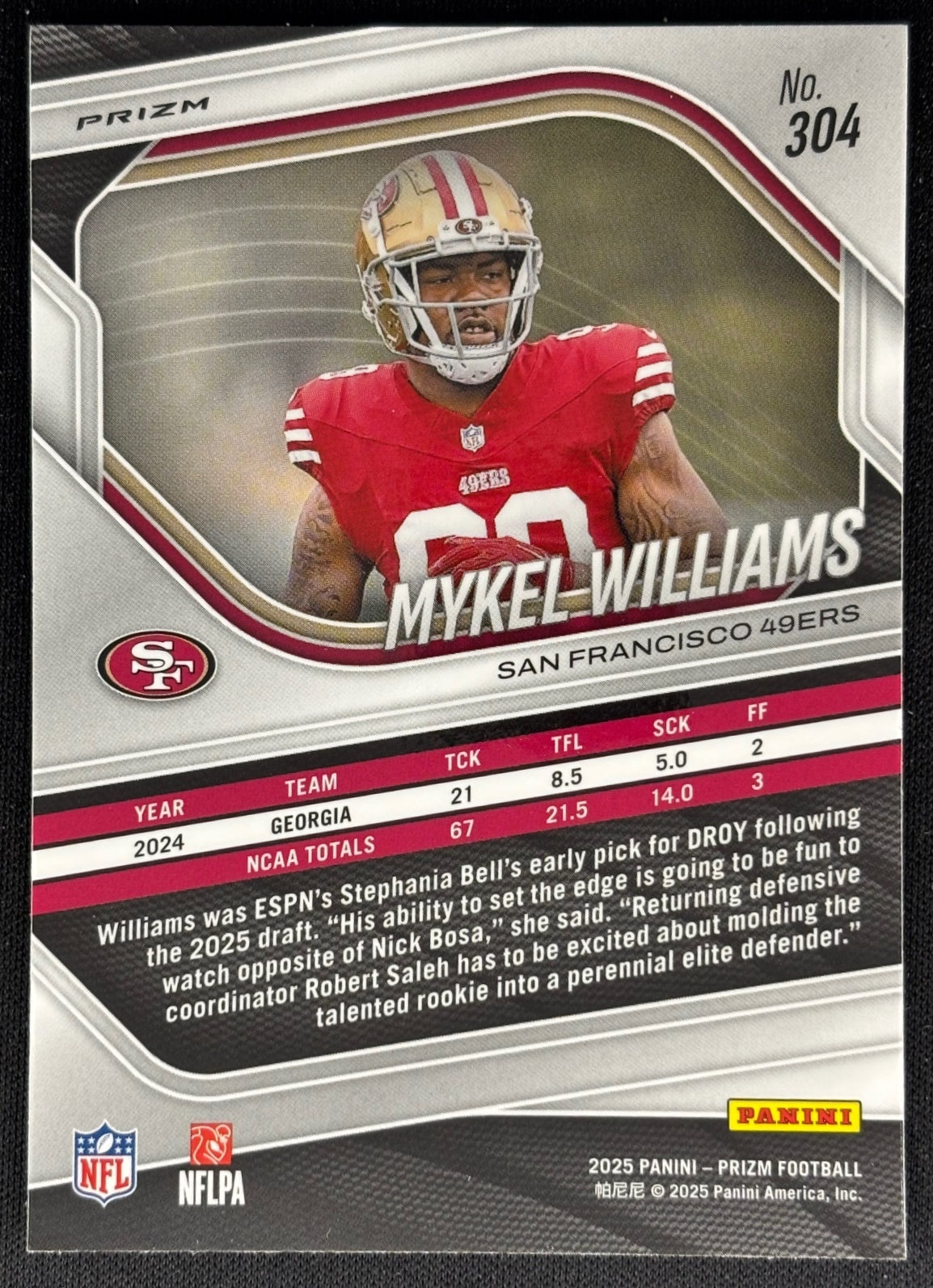 Mykel Williams 2025 Prizm Neon Green Pulsar 49ers Sports Trading Cards