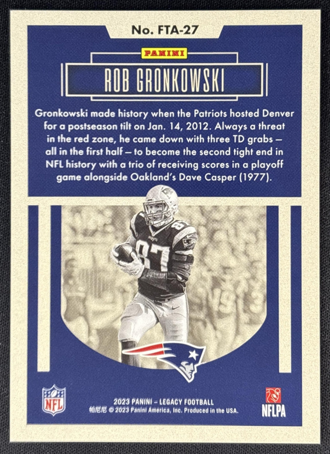 Rob Gronkowski 2023 Panini Legacy For the Ages Orange /249 Patriots back