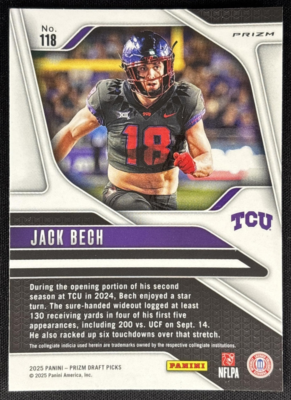 Jack Bech 2025 Panini Prizm Draft Picks Red Ice Horned Frogs Raiders Sports Trading Card