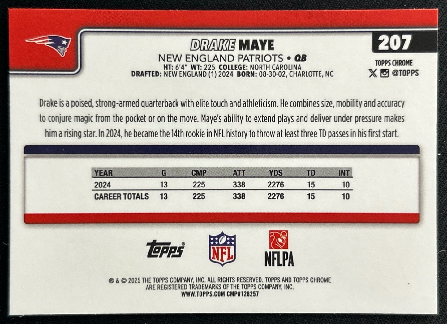 Drake Maye 2025 Topps Chrome Patriots Sports Trading Cards
