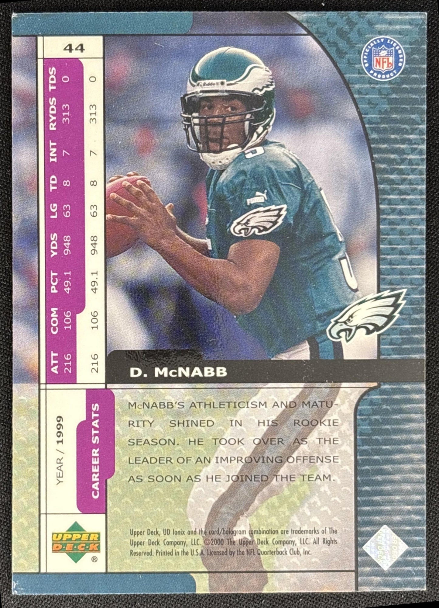 Donovan McNabb 2000 Upper Deck Ionix Eagles back