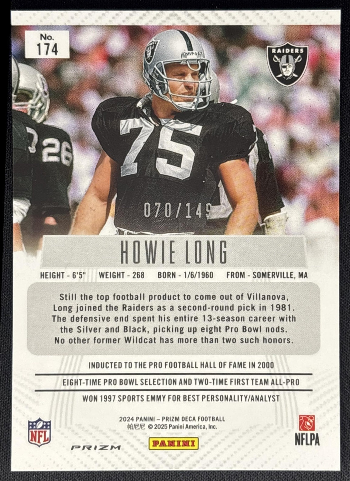 Howie Long 2024 Panini Prizm Deca Blue /149 Raiders Sports Trading Cards