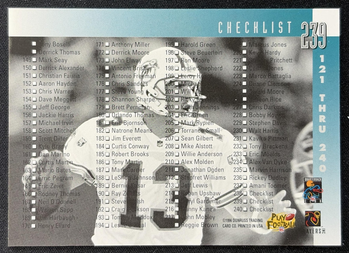 Dan Marino 1996 Donruss Dolphins Back