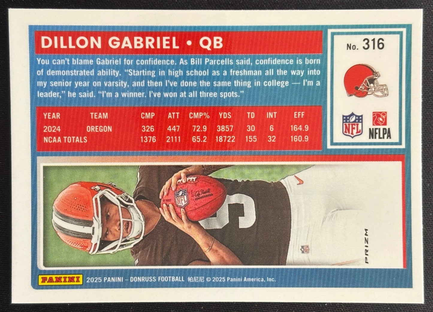 Dillon Gabriel 2025 Donruss Optic Rated Rookie Preview Pink Browns Sports Trading Cards