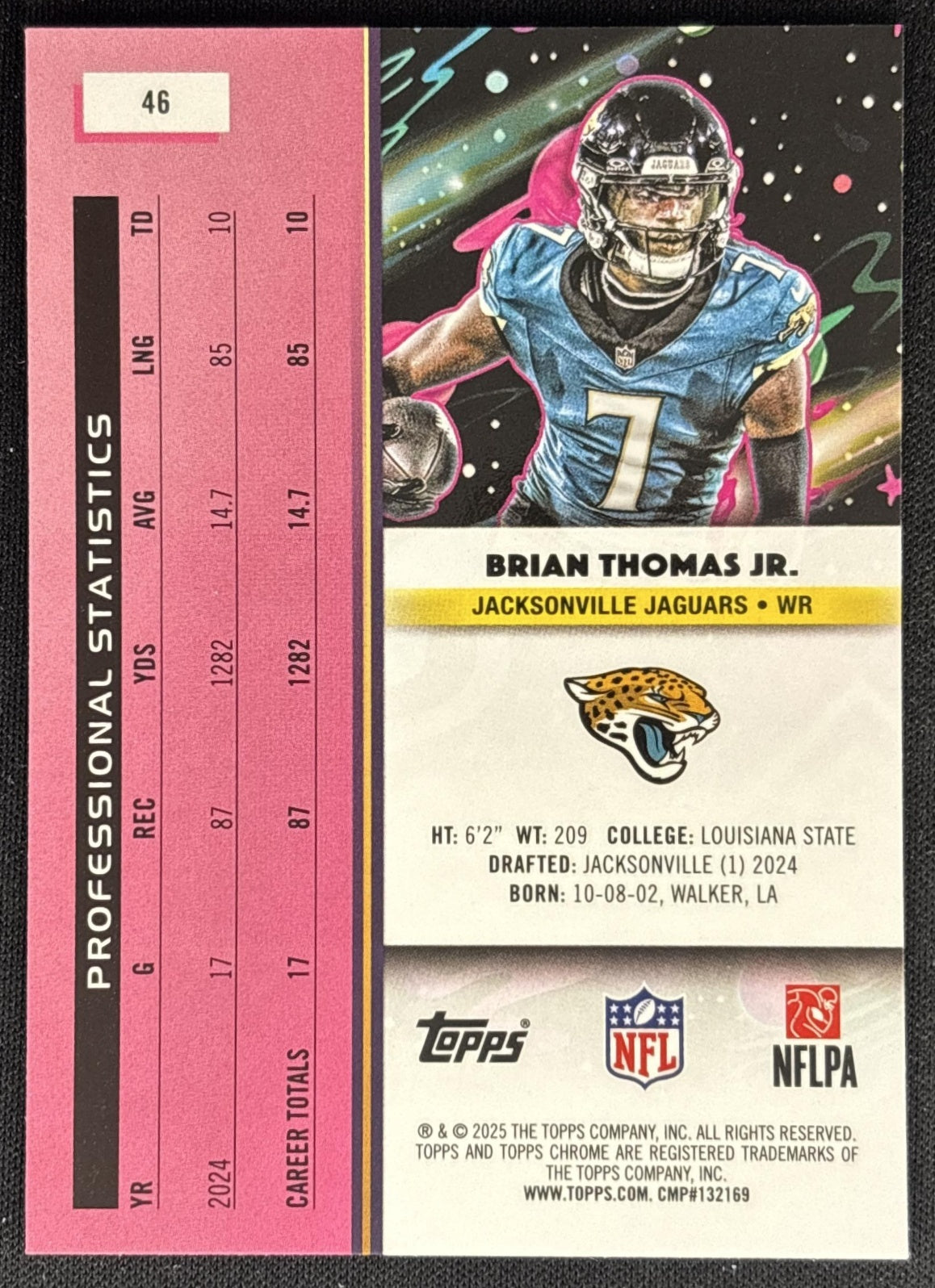 Brian Thomas Jr. 2025 Topps Cosmic Chrome Jaguars back