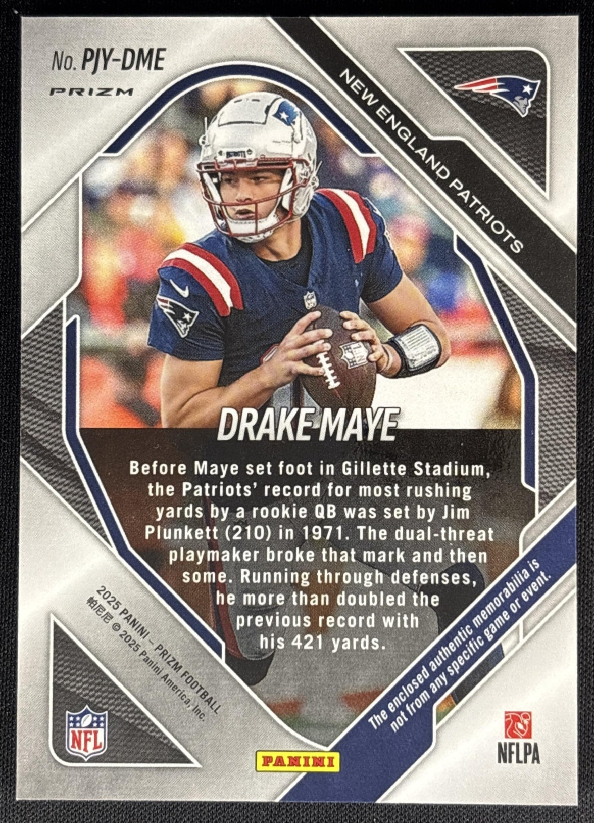 Drake Maye 2025 Panini Prizm Premier Jerseys Neon Green Pulsar Patriots back