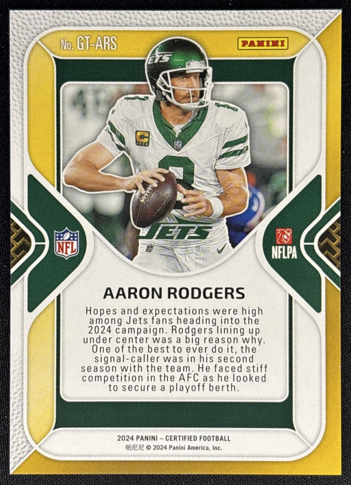 Aaron Rodgers 2024 Panini Certified Gold Team Mirror /25 Jets Sports Trading Cards