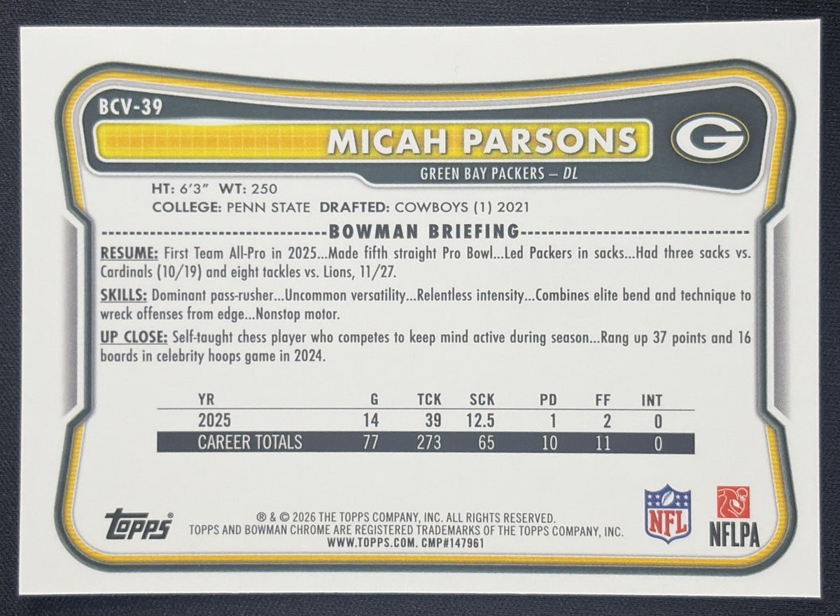 Micah Parsons 2026 Bowman Chrome NFL Mojo Refractor Packers
