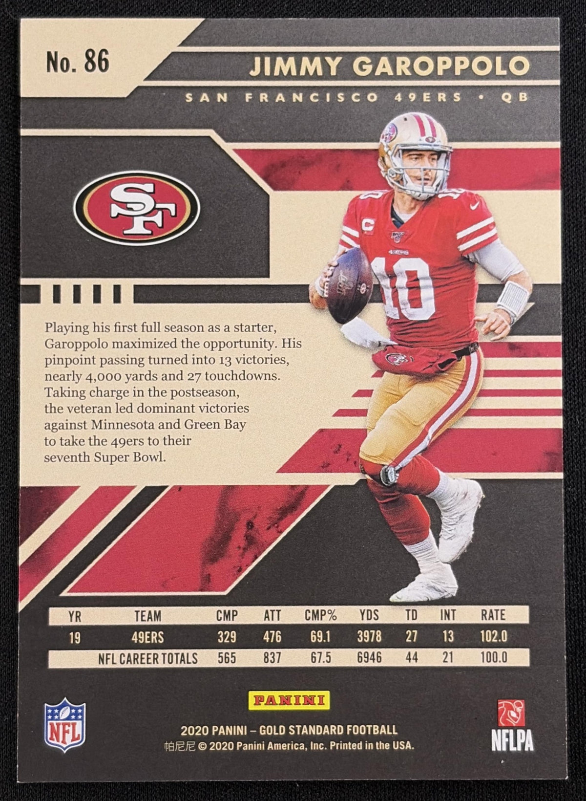 Jimmy Garoppolo 2020 Panini Gold Standard /99 49ers - Back