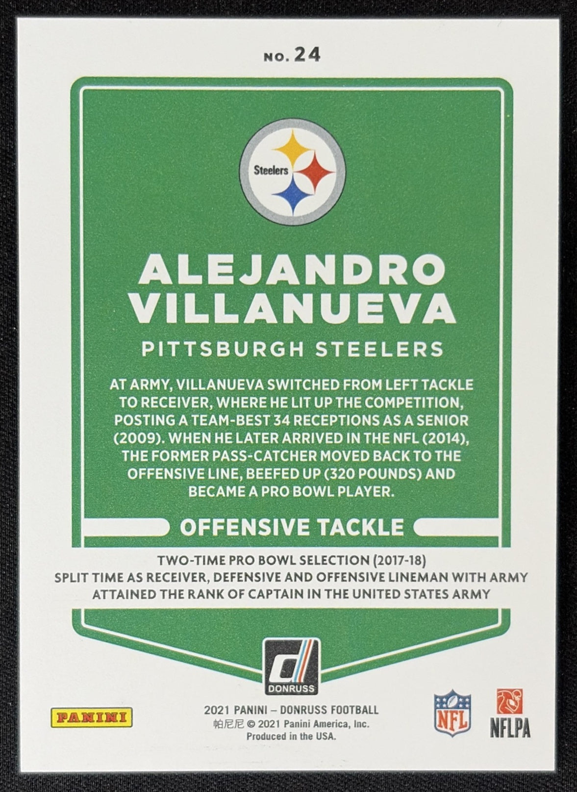 Alejandro Villanueva 2021 Panini Donruss Press Proof Premium Steelers - Pittsburgh Steelers