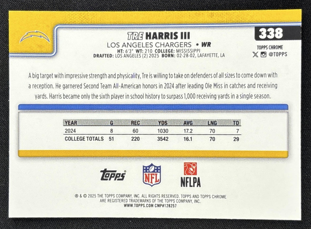 Tre Harris III 2025 Topps Chrome Rookie Pulsar Refractor Chargers