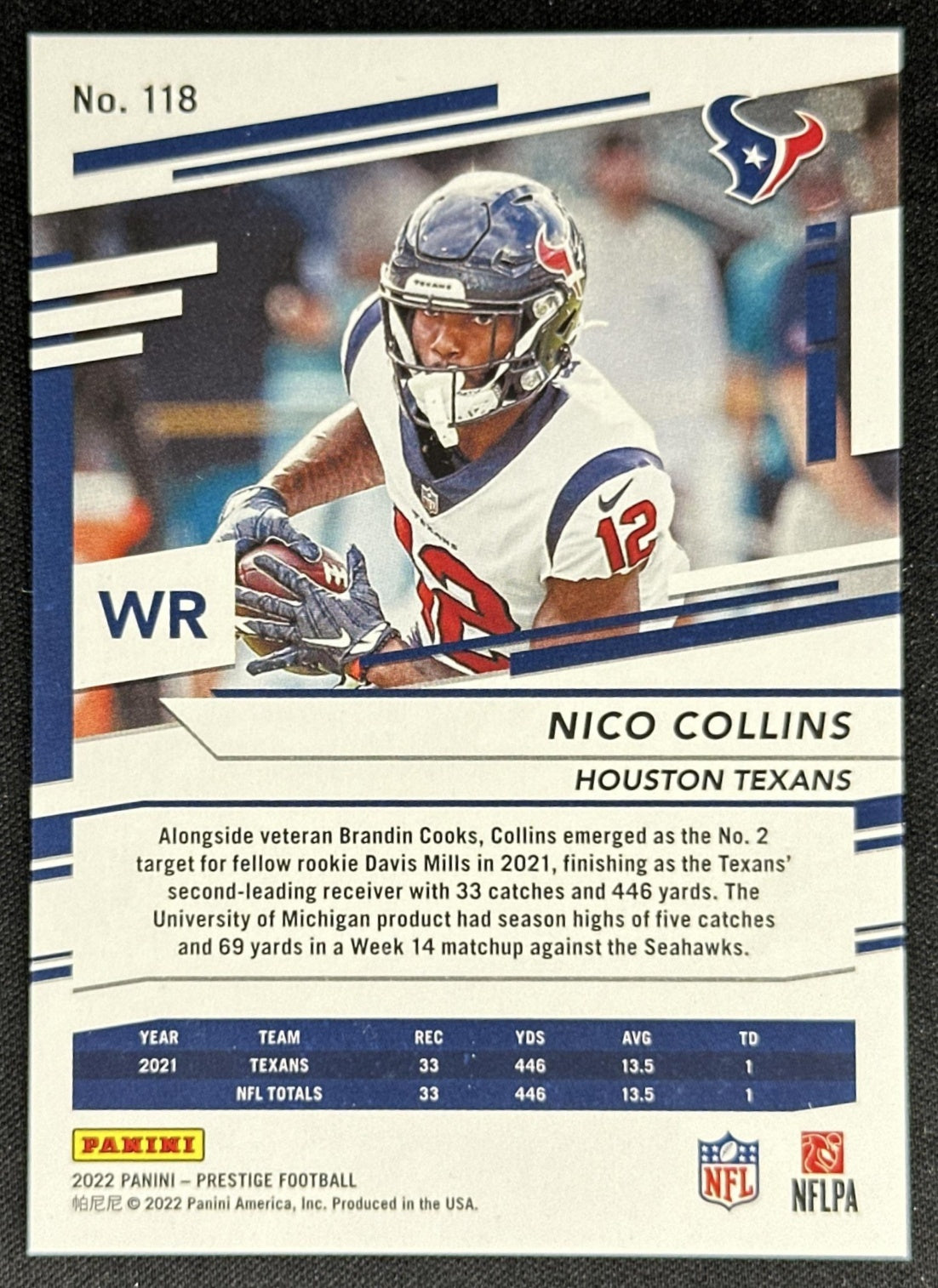 Nico Collins 2022 Panini Prestige Xtra Points Premium Gold /99 Texans
