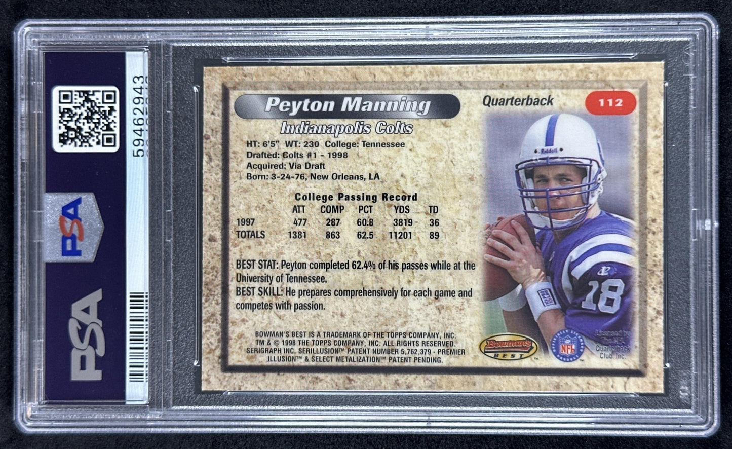 Peyton Manning 1998 Bowman's Best PSA 10
