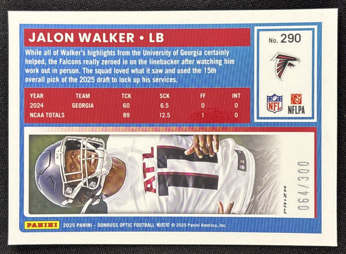 Jalon Walker 2025 Panini Donruss Optic Rated Rookie Wave Prizm /300 Falcons