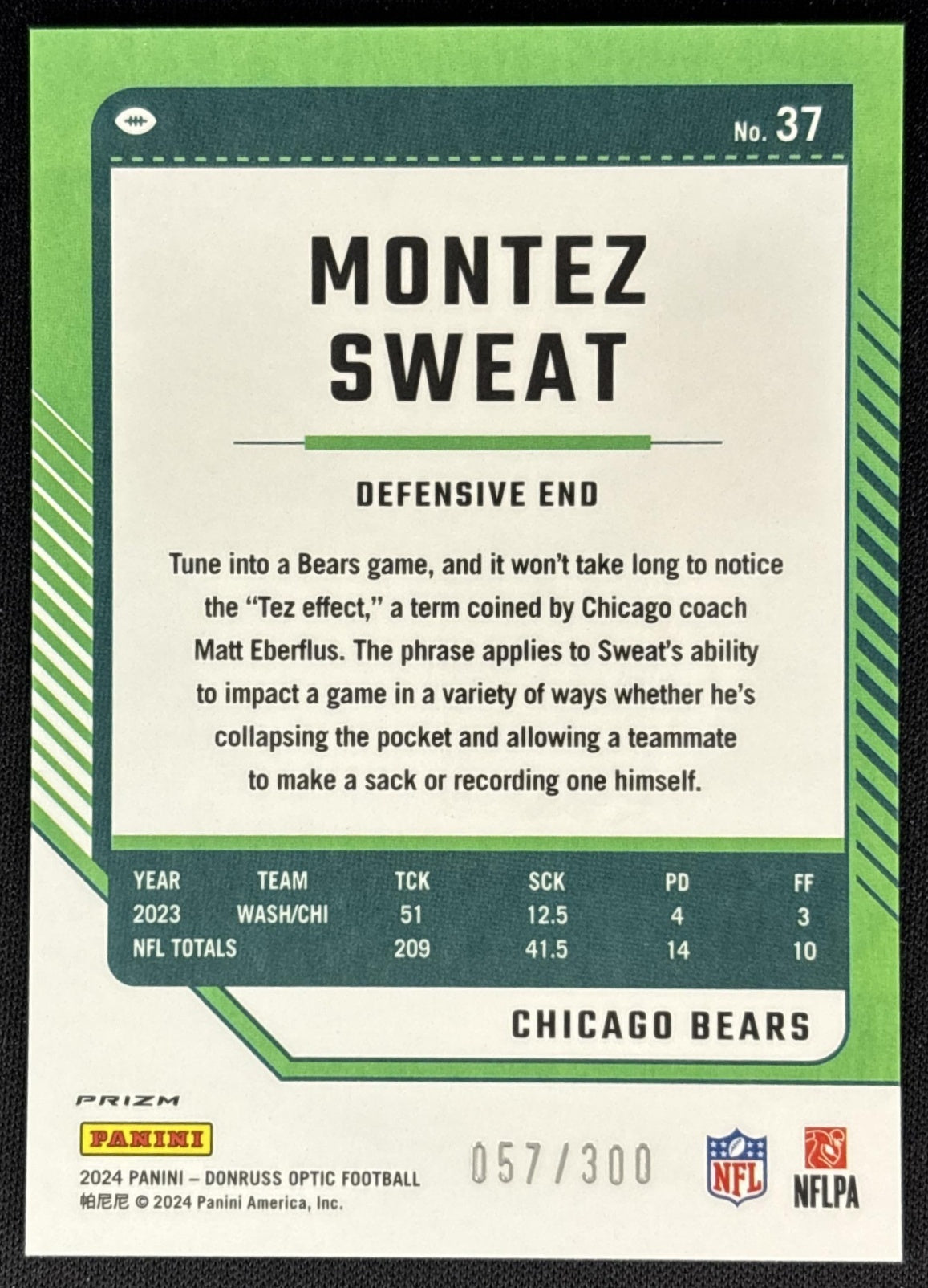 Montez Sweat 2024 Panini Donruss Optic Wave /300 Bears Sports Trading Cards