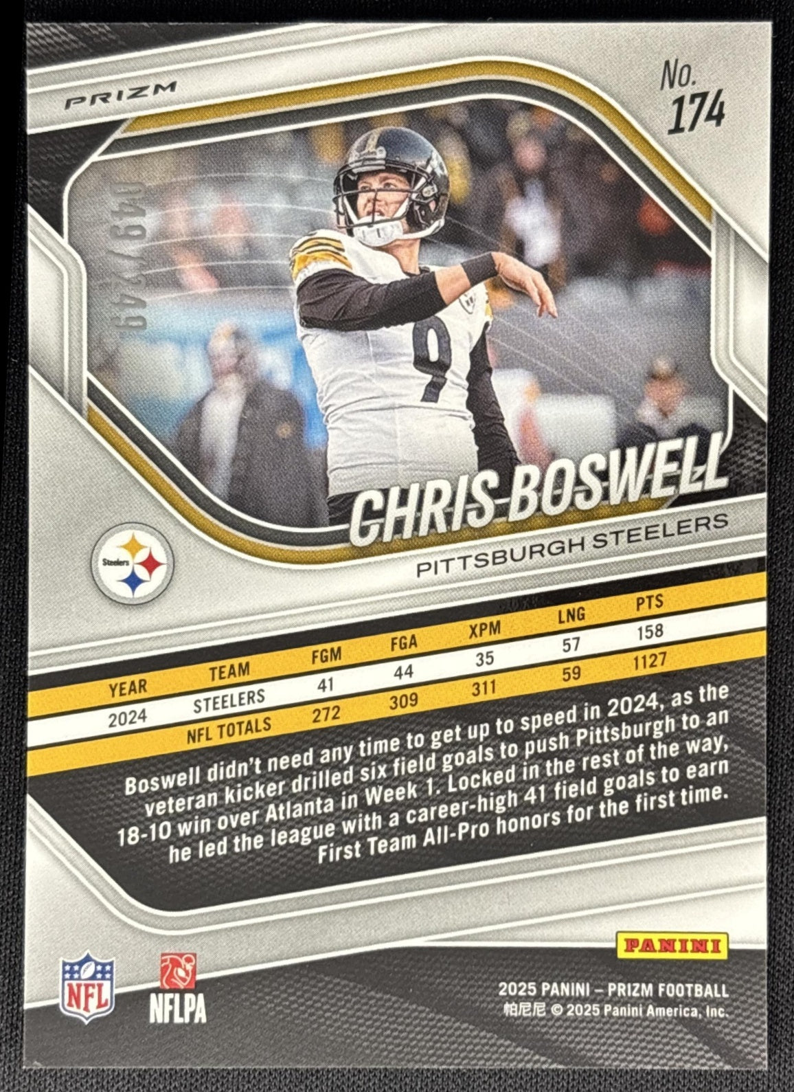 Chris Boswell 2025 Panini Prizm Orange /249 Steelers Sports Trading Card