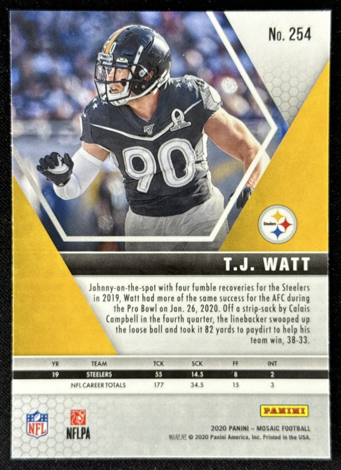 T.J. Watt 2020 Panini Mosaic Steelers Sports Trading Card