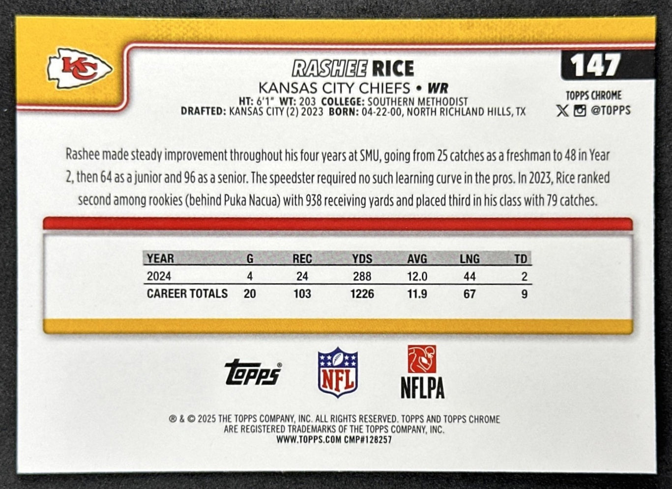 Rashee Rice 2025 Topps Chrome Sapphire Chiefs