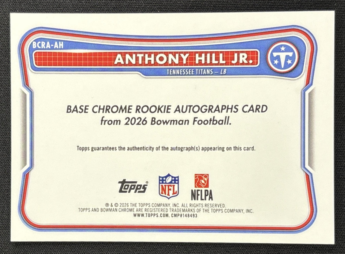 Anthony Hill Jr. 2026 Bowman Chrome Rookie Auto Red Mojo Refractor /5 Titans