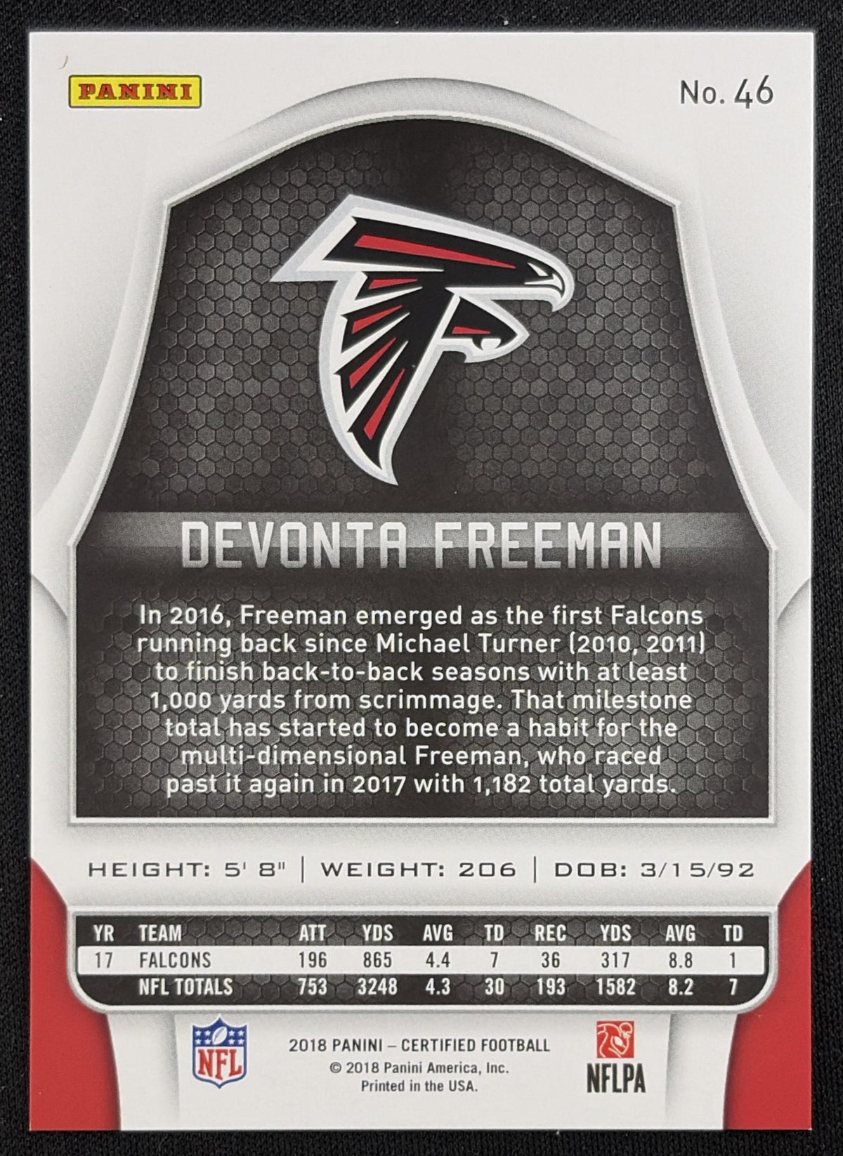 Devonta Freeman 2018 Panini Certified Mirror Orange /225 Falcons