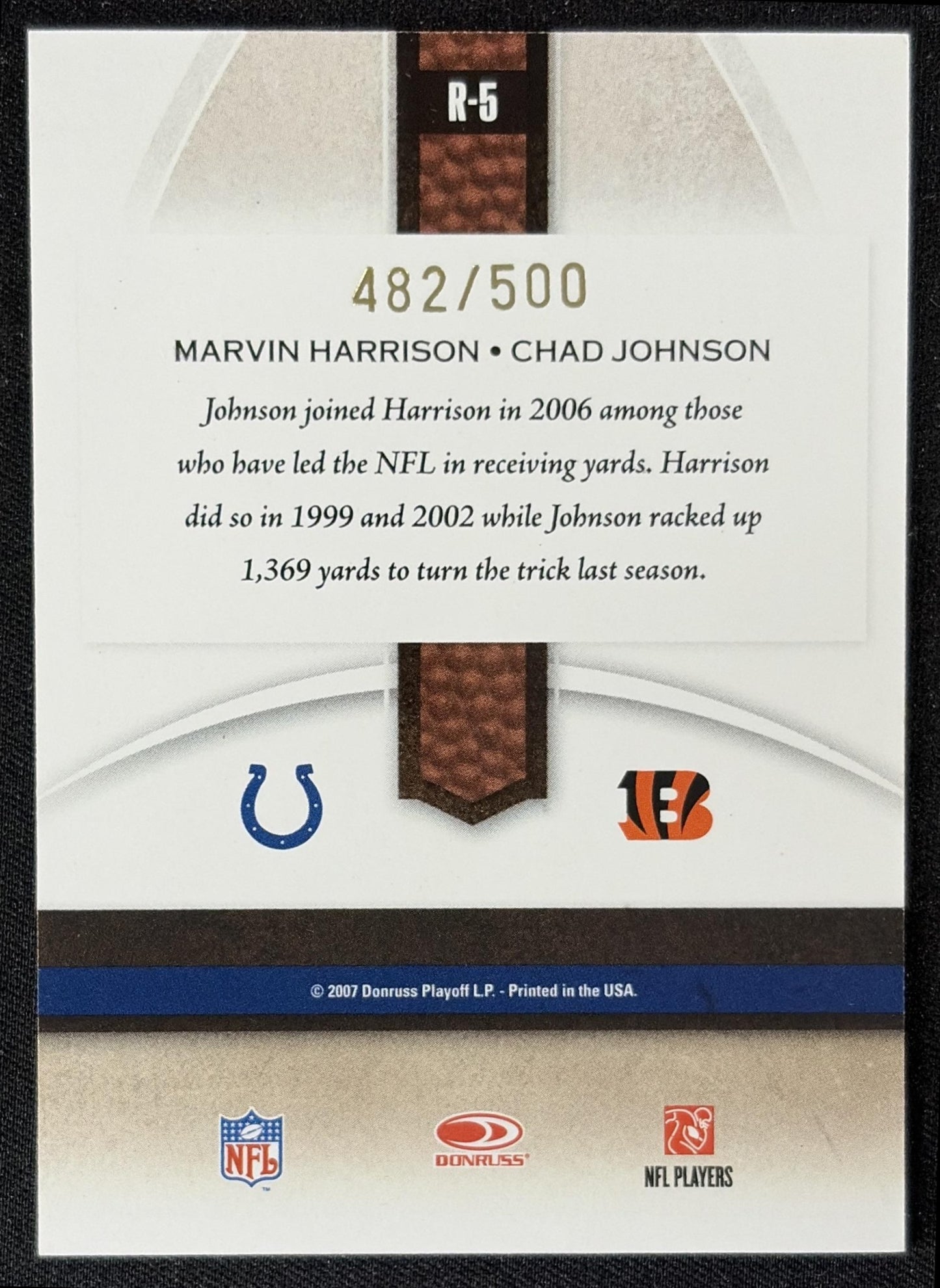 Marvin Harrison Chad Johnson 2007 Donruss Gridiron Gear Rivals Gold /500 Colts Bengals back