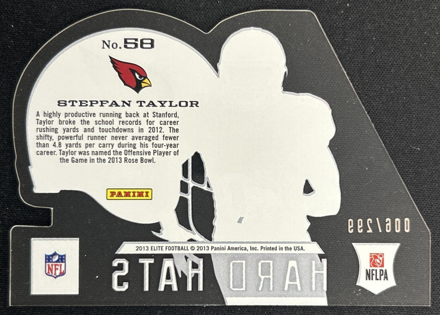 Stepfan Taylor 2013 Panini Elite Rookie Hard Hats /299 Cardinals back