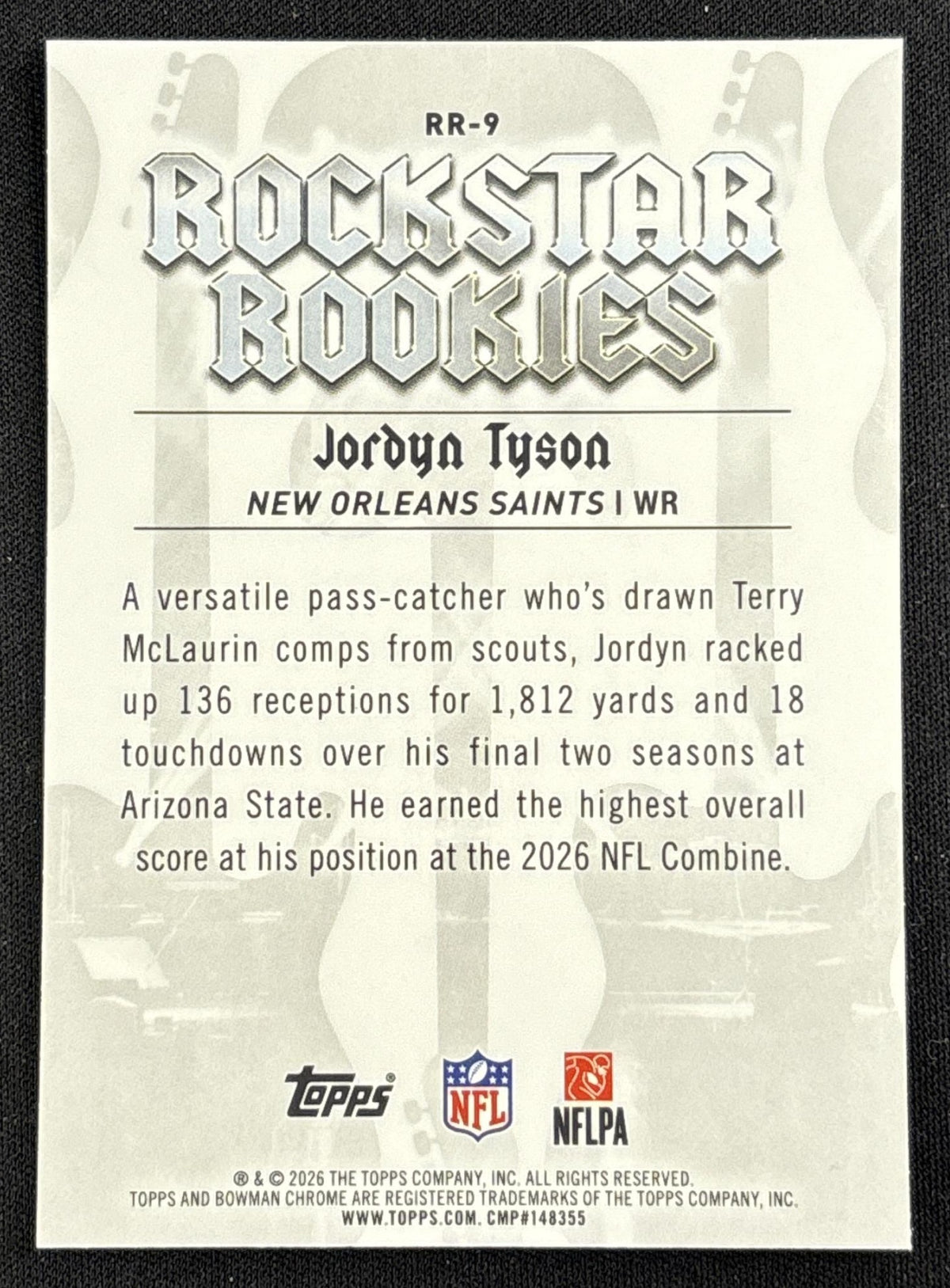 Jordyn Tyson 2026 Bowman Rockstar Rookies Saints #2 back
