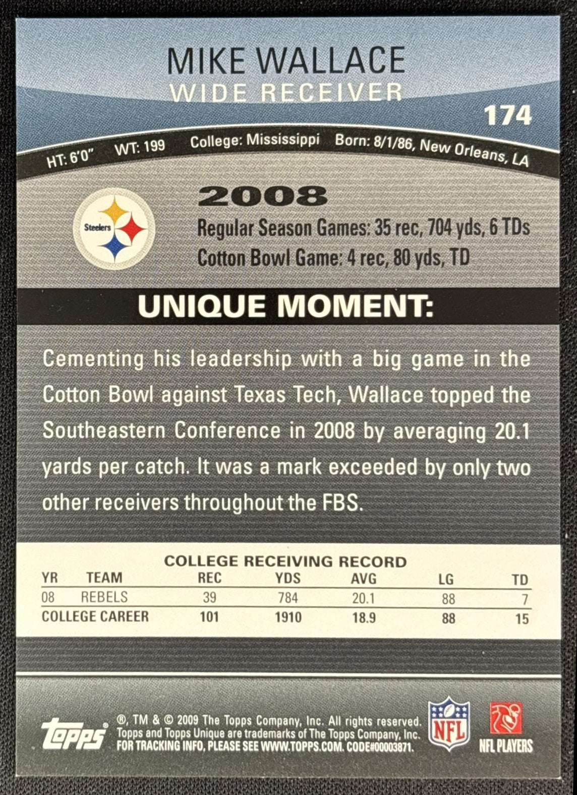 Mike Willaims TOpps Unique Steelers back