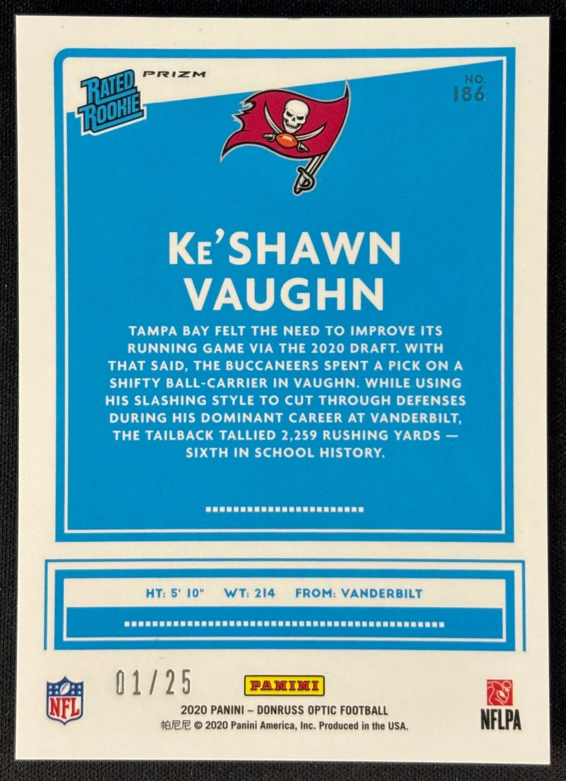 Ke Shawn Vaughn 2020 Donruss Optic Purple Stars Prizm /25 Buccaneers - Back