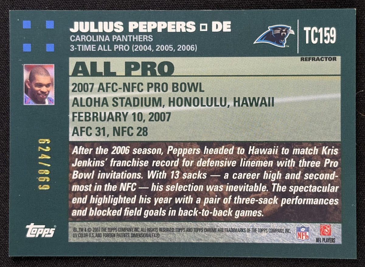 Julius Peppers 2007 Topps Chrome White Refractor /869 Panthers Carolina Panthers Back