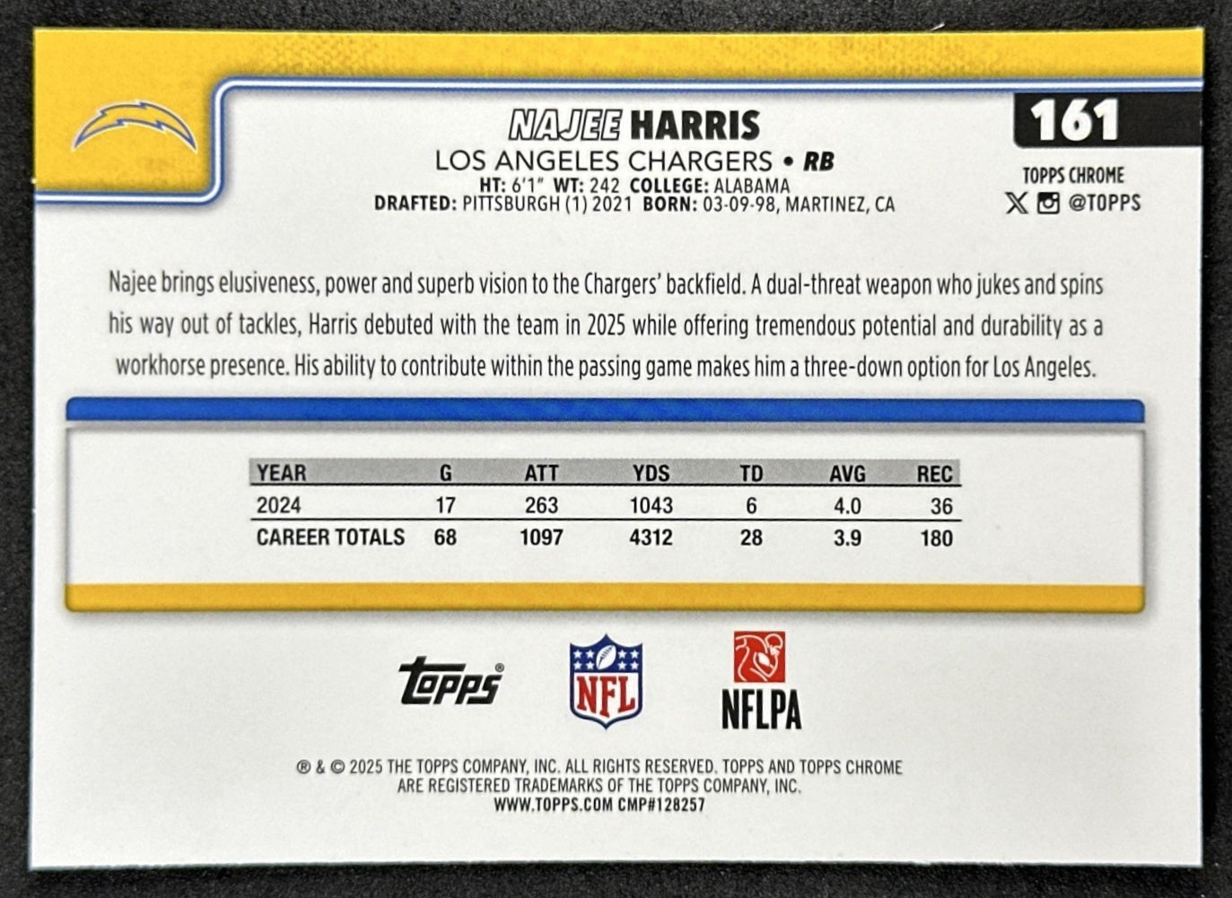 Najee Harris 2025 Topps Chrome Sapphire Chargers