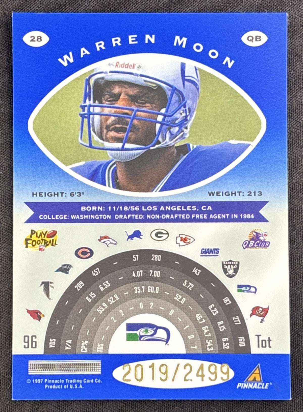 John Friesz 1997 Pinnacle Totally Certified Platinum Blue /2499 Seahawks back