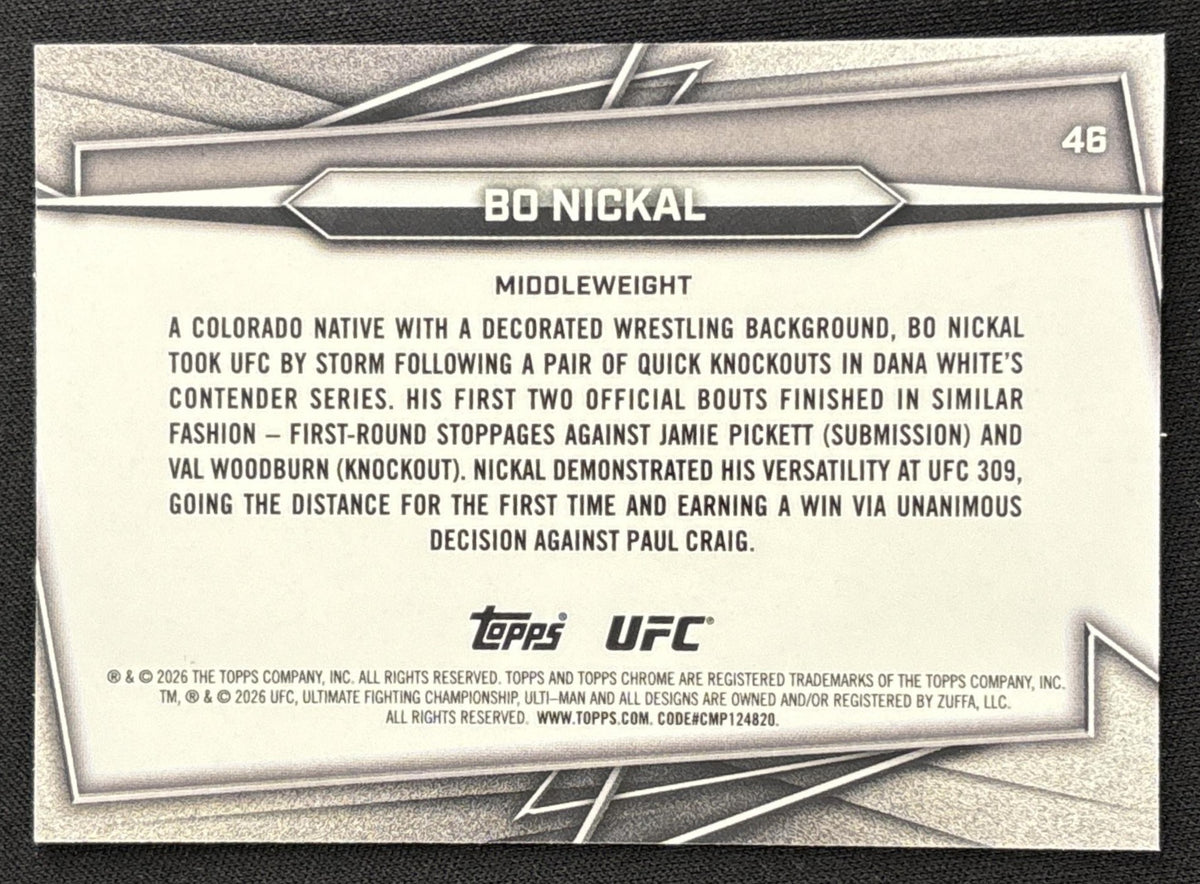 Bo Nickal 2026 Topps Chrome UFC Blue Refractor /150